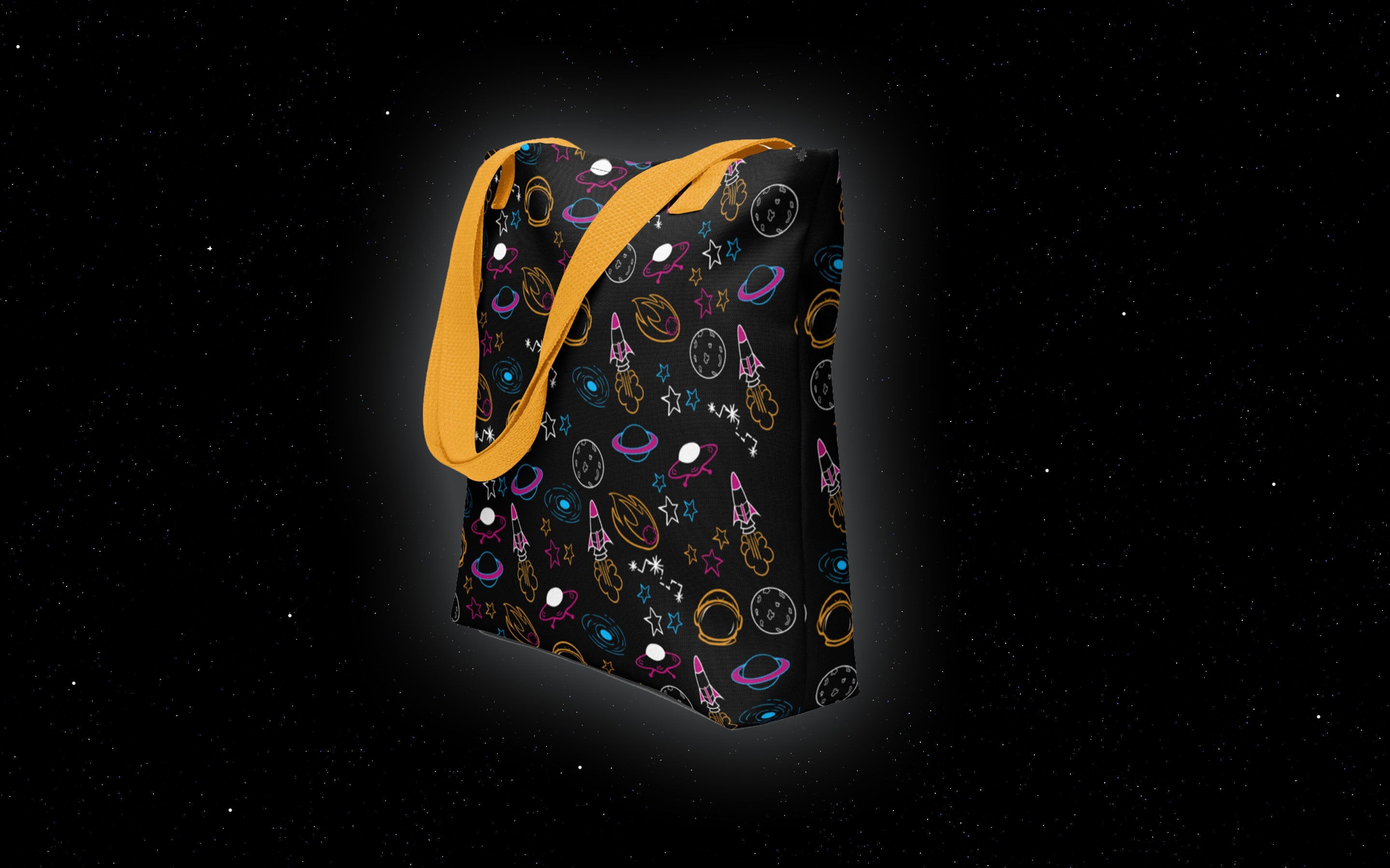 Cosmic Energy Pattern || Retro Tote Bag, Shoulder Tote Bag, Space Bag, Trendy Pattern Bag, School Bag, Overnight Bag, Cute Everyday Bag